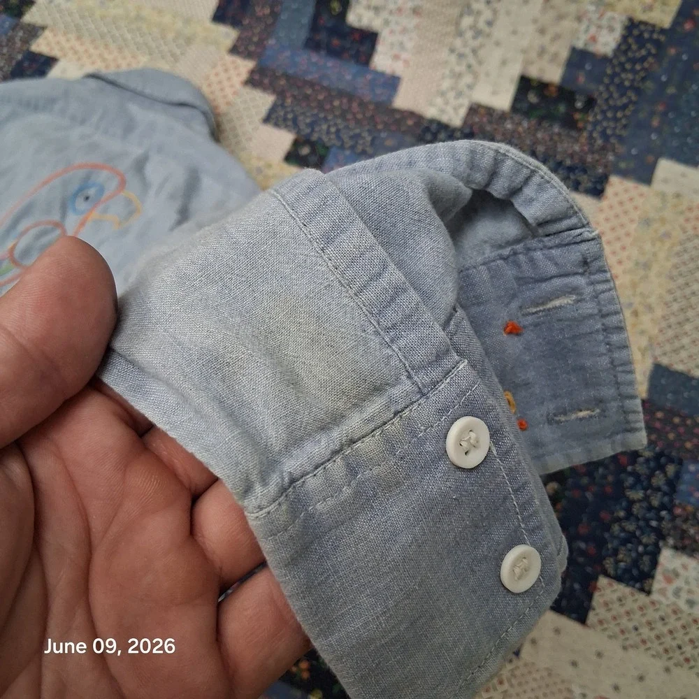 Vintage Kmart Sanforized Chambray Folk Embroidered Shirt Size 16 / Medium OOAK